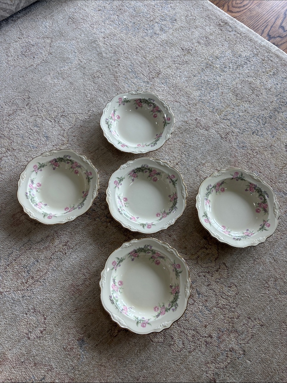 Homer Laughlin Floral Porcelain Bowls in Cream and Pink